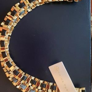 Trina Turk Gold Plated Black Leather Detail Bib N